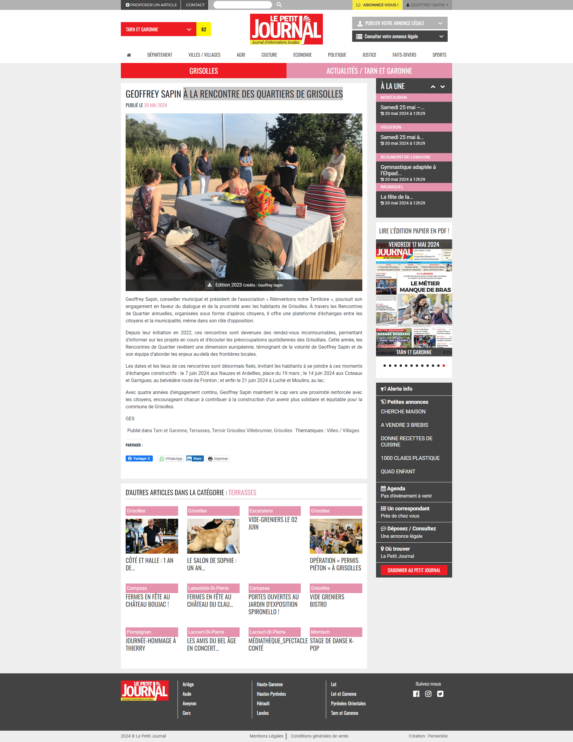 Geoffrey sapin DANS LA PRESSE - À LA RENCONTRE DES QUARTIERS DE GRISOLLES